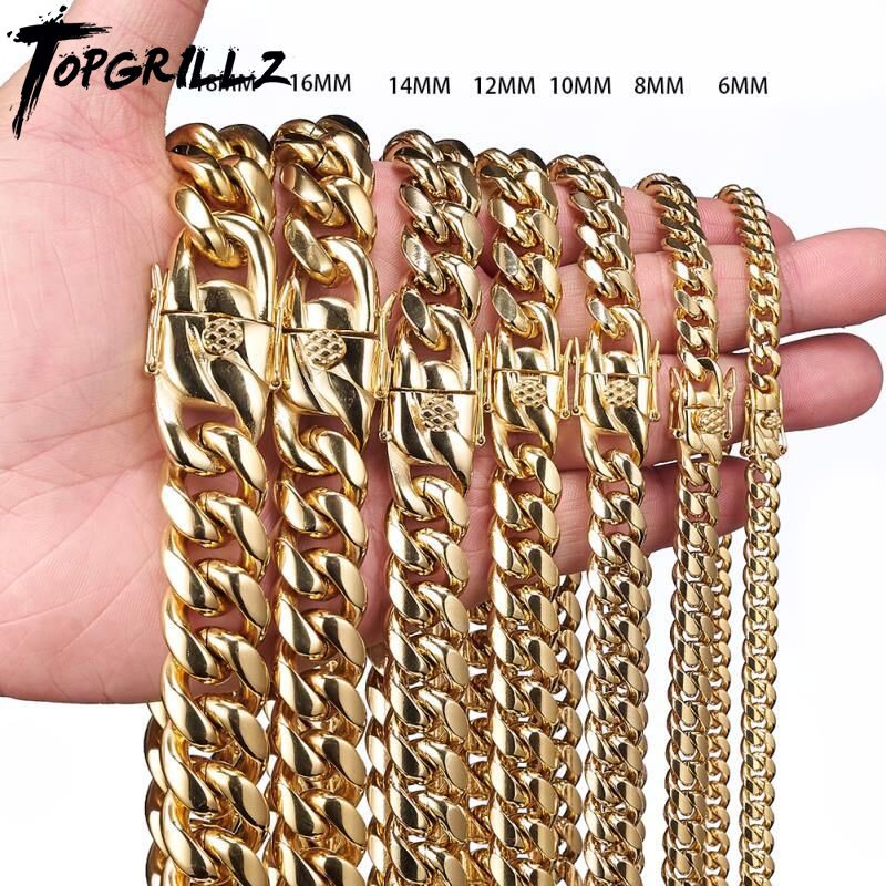 Cuban Link Chain 12Mm - TOPGRILLZ สแตนเลสสตีลสี Cuban Chain ก๊อกน้ำปุ่ม Hip