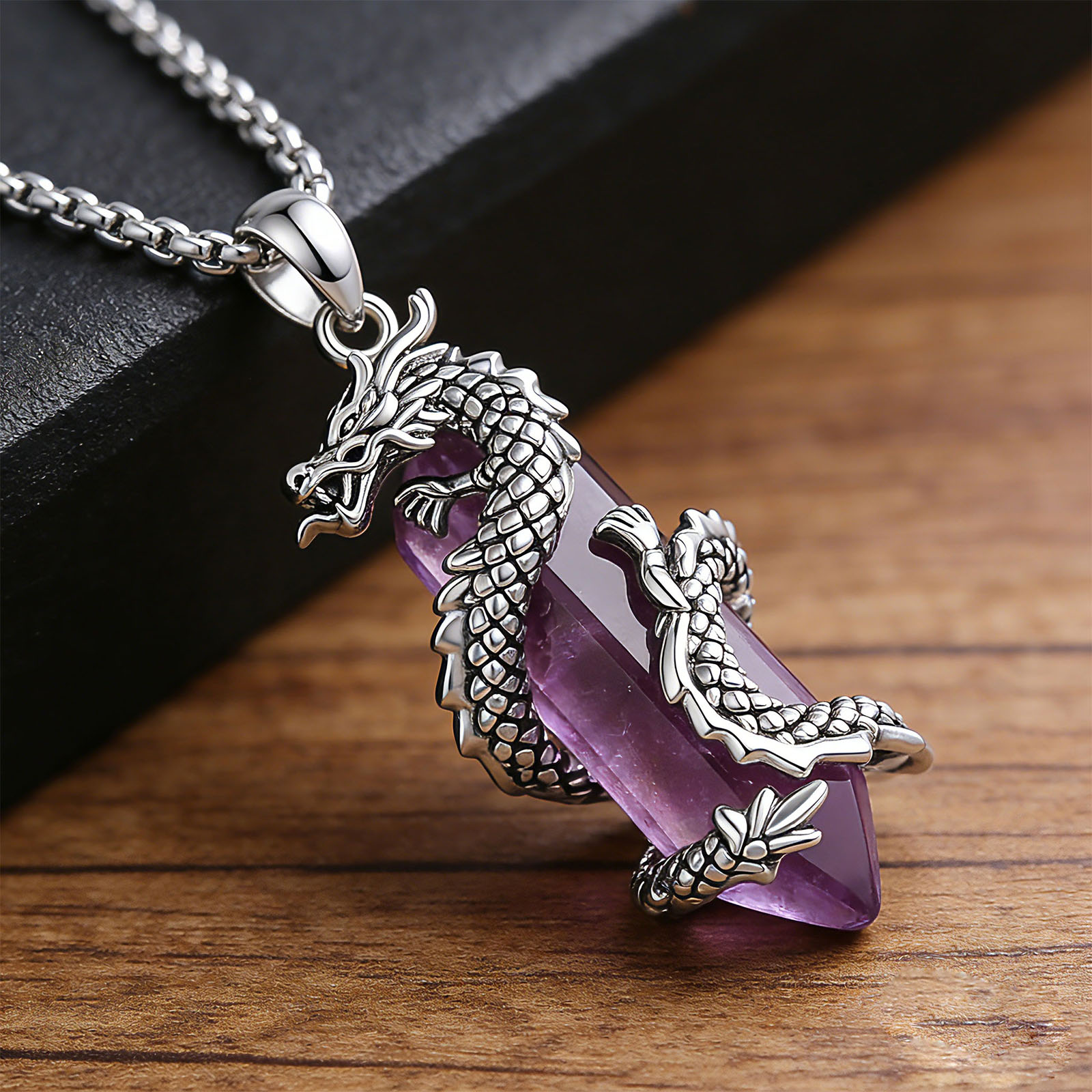 Crystal Pendant Necklace Natural Stone - ยูโดรา อเมทิสต์ ดราก้อนสร้อยคอพังก์คริสตัลธรรมชาติหินบำบัดจี้เครื่องประดับจิตวิญญาณของขวัญสำหรับผู้ชายผู้หญิง