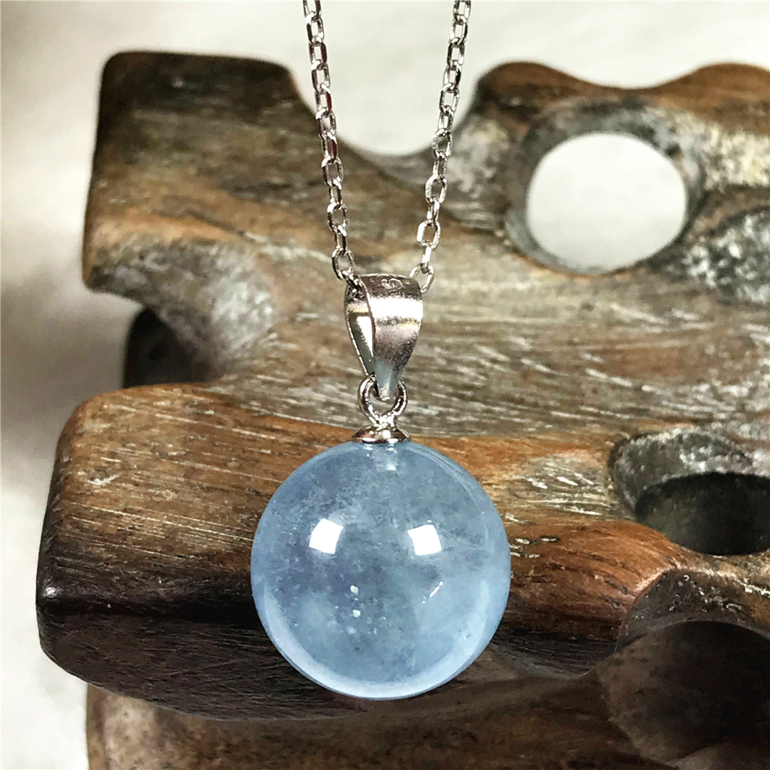 925 Sterling Silver Chain Necklace Men - 13Mm Natural Blue Aquamarine จี้สร้อยคอผู้หญิงผู้หญิงผู้ชายรักของขวัญลูกปัดคริสตัลหินเครื่องประดับโซ่เงิน AAAAA
