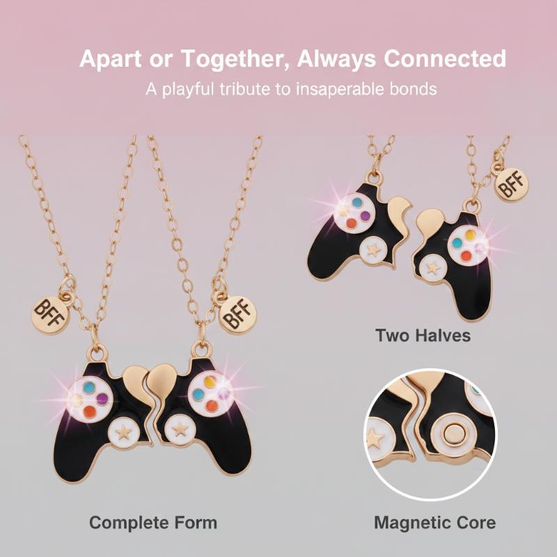 Magnetic Couple Matching Necklaces - สร้อยคอจี้คู่รักลายจอยเกมแม่เหล็ก 2 ชิ้น เครื่องประดับเข้าชุดหวานๆ สำหรับแฟนหนุ่มแฟนสาว