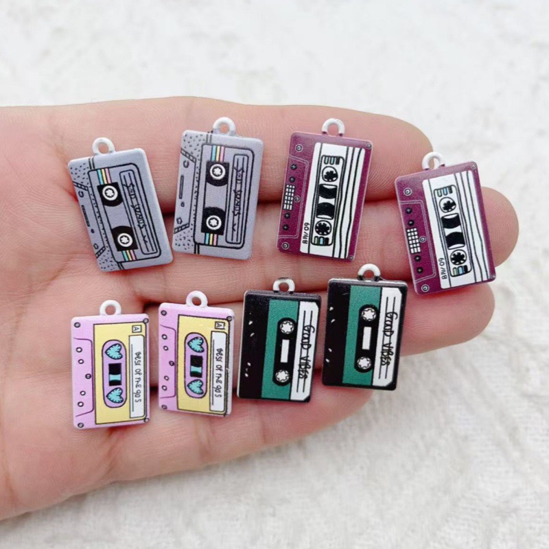 Earrings - อุปกรณ์ตกแต่งเครื่องประดับโลหะผสม 10 ชิ้น, จี้แม่เหล็กพิมพ์ลายหยดน้ำมัน, ซีรีส์สไตล์เรโทร, ต่างหู