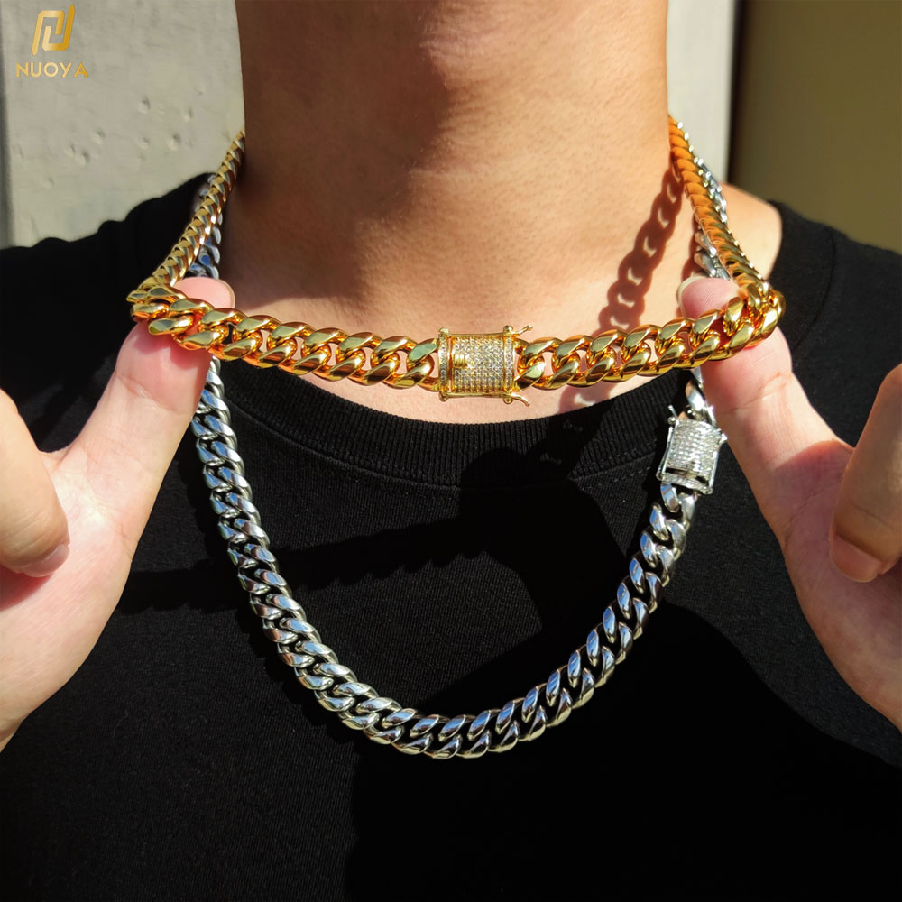 Cuban Link Chain 12Mm - สร้อยคอฮิปฮอปแบบคิวบา ขนาด 6-12 มม. ตัวล็อคแบบ Iced