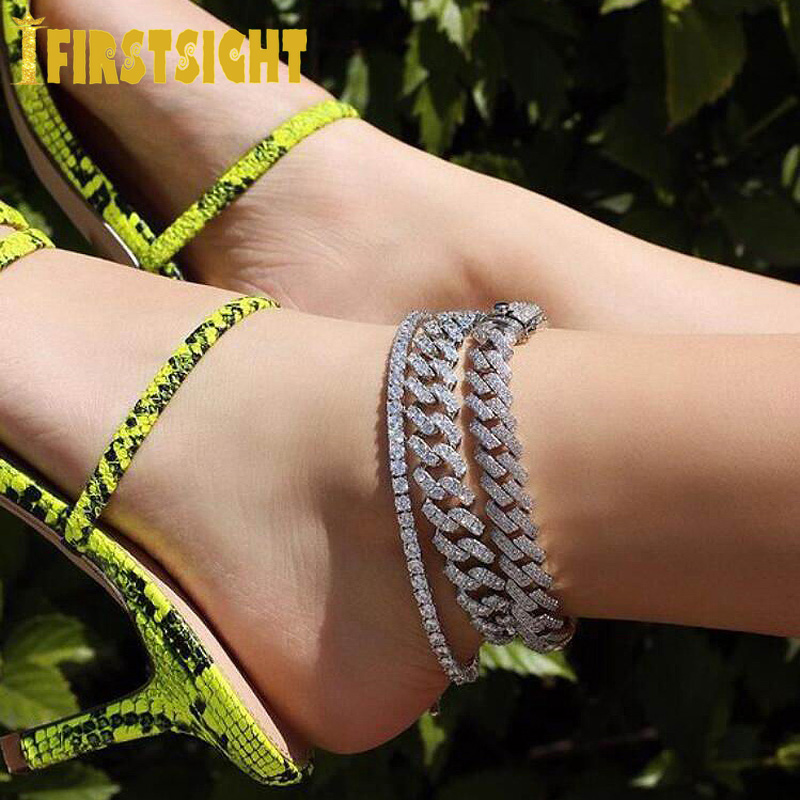 Cuban Link Chain 12Mm - ที่จอดรถรูปสี่เหลี่ยมผืนผ้า Cz Anklet Hip Hop Punk