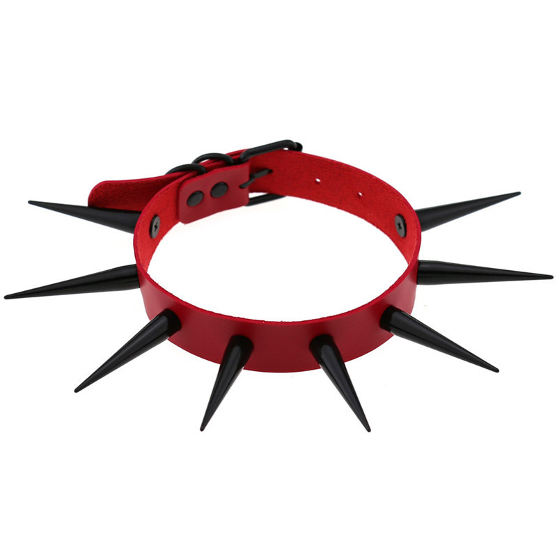 Goth Punk Spike Choker - สีแดงยาว SPIKE Choker Punk COLLAR ผู้หญิงผู้ชาย