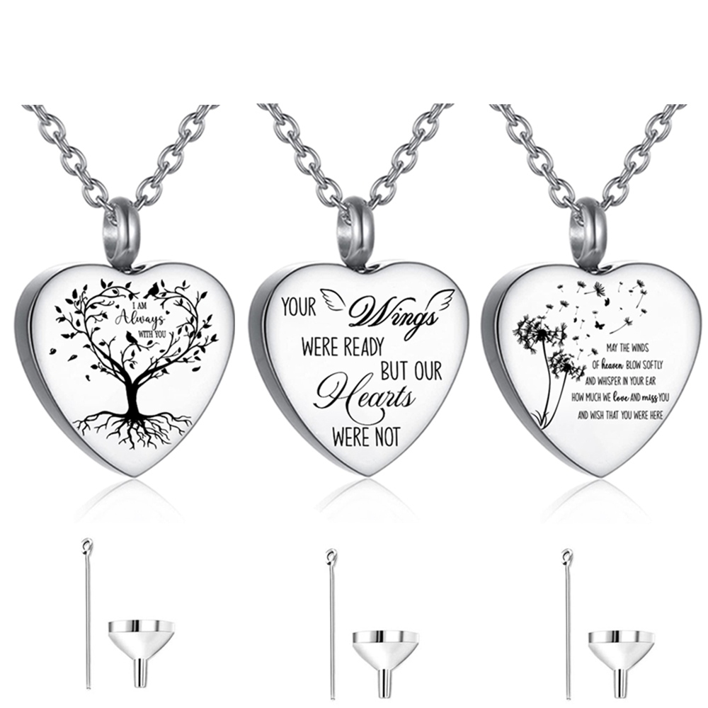 Heart Locket Necklace Photo - สร้อยคอจี้สแตนเลส 3 แบบ สำหรับใส่เถ้ากระดูก สร้อยจี้ที่ระลึกสำหรับผู้หญิงและผู้ชาย ดีไซน์รูปหัวใจ