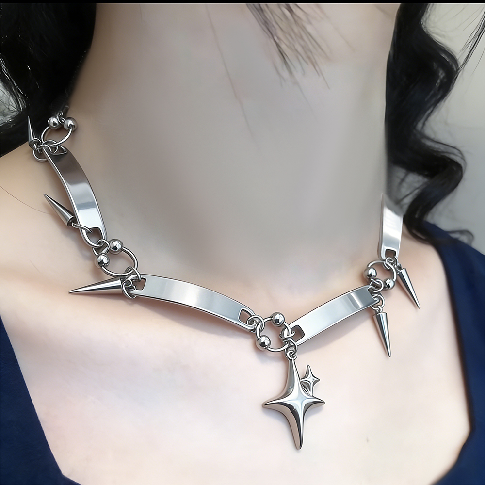 Goth Punk Spike Choker - สร้อยคอแบบโชคเกอร์สไตล์ Y2K ประดับดาวและหนาม ดีไซน์โกธิค พร้อมจี้รูปกากบาทและดาว สำหรับผู้หญิง
