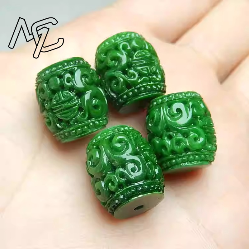 Bracelets - 5 PC ธรรมชาติสีเขียวหยกแกะสลักลูกปัด DIY สร้อยข้อมือกําไลข้อมือ Charm