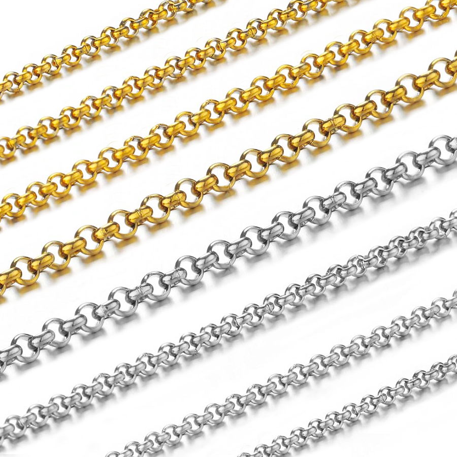 Body Jewelry - โซ่สแตนเลสรูปตัวโอขนาดเล็ก 1 เมตร 2-4 มม. สำหรับทำสร้อยคอ