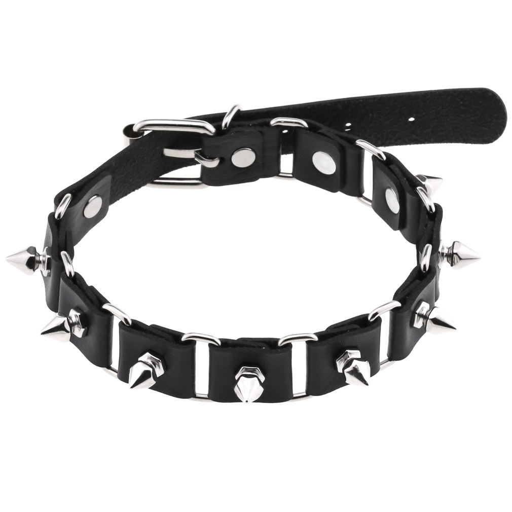 Goth Punk Spike Choker - หนังสีดำ Heart Choker สร้อยคอ Punk Rock