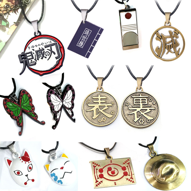 Anime Pendant Necklace - จี้สร้อยคออนิเมะดาบพิฆาตอสูร คิเมทสึ โนะ ไยบะ ลายผีเสื้อ หน้ากากจิ้งจอก