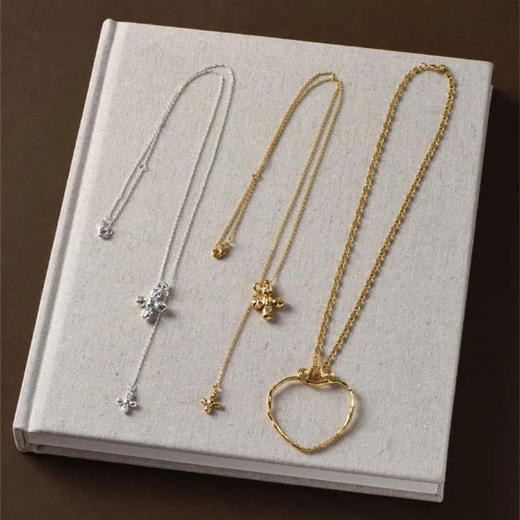 Cross Pendant Necklace Gold - ยุโรปอเมริกาหัวใจใหญ่ Double Layered CROSS ทองสร้อยคอเงินผู้หญิงเครื่องประดับยอดนิยมแนวโน้ม