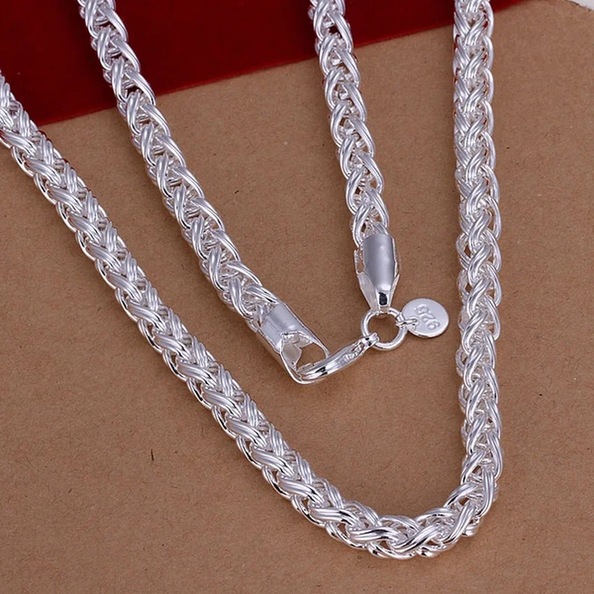 925 Sterling Silver Chain Necklace Men - 50 ซม.925 เงินสเตอร์ลิง 6 มม.สร้อยคอ Noble