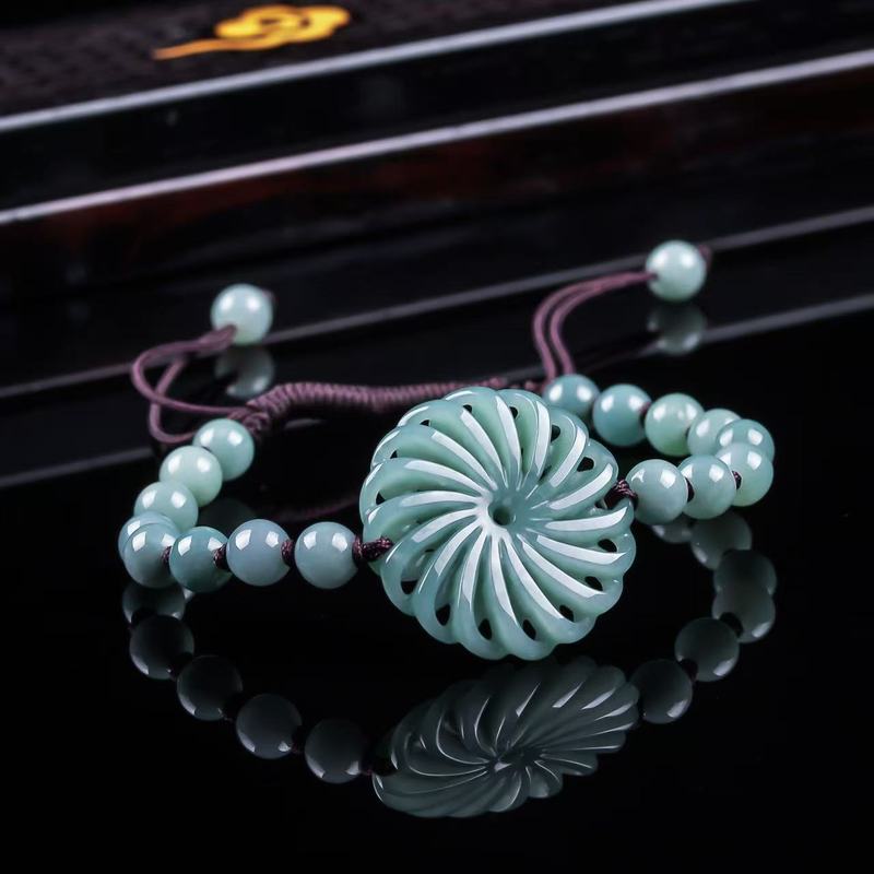 Bracelets - หยกธรรมชาติเกรด A นำโชค สร้อยข้อมือลูกปัดกลมแท้ จี้หยกน้ำเงิน หยกน้ำแข็ง