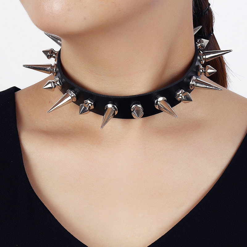 Goth Punk Spike Choker - PUNK Choker Long SPIKE COLLAR หนังสังเคราะห์สำหรับผู้หญิงผู้ชายเย็นใหญ่