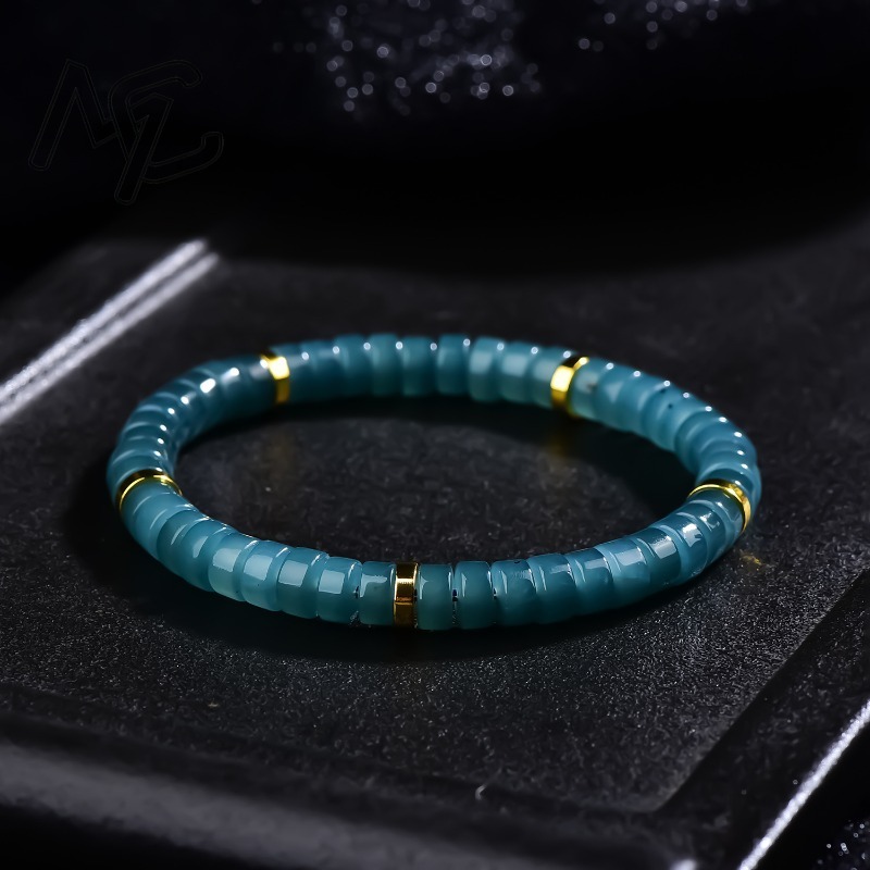 Bracelets - สร้อยข้อมือลูกปัดหยกธรรมชาติสีน้ำเงินคุณภาพหรูหรา เครื่องประดับแฟชั่น ดีไซน์ประณีต พร้อมใบรับรองของขวัญ