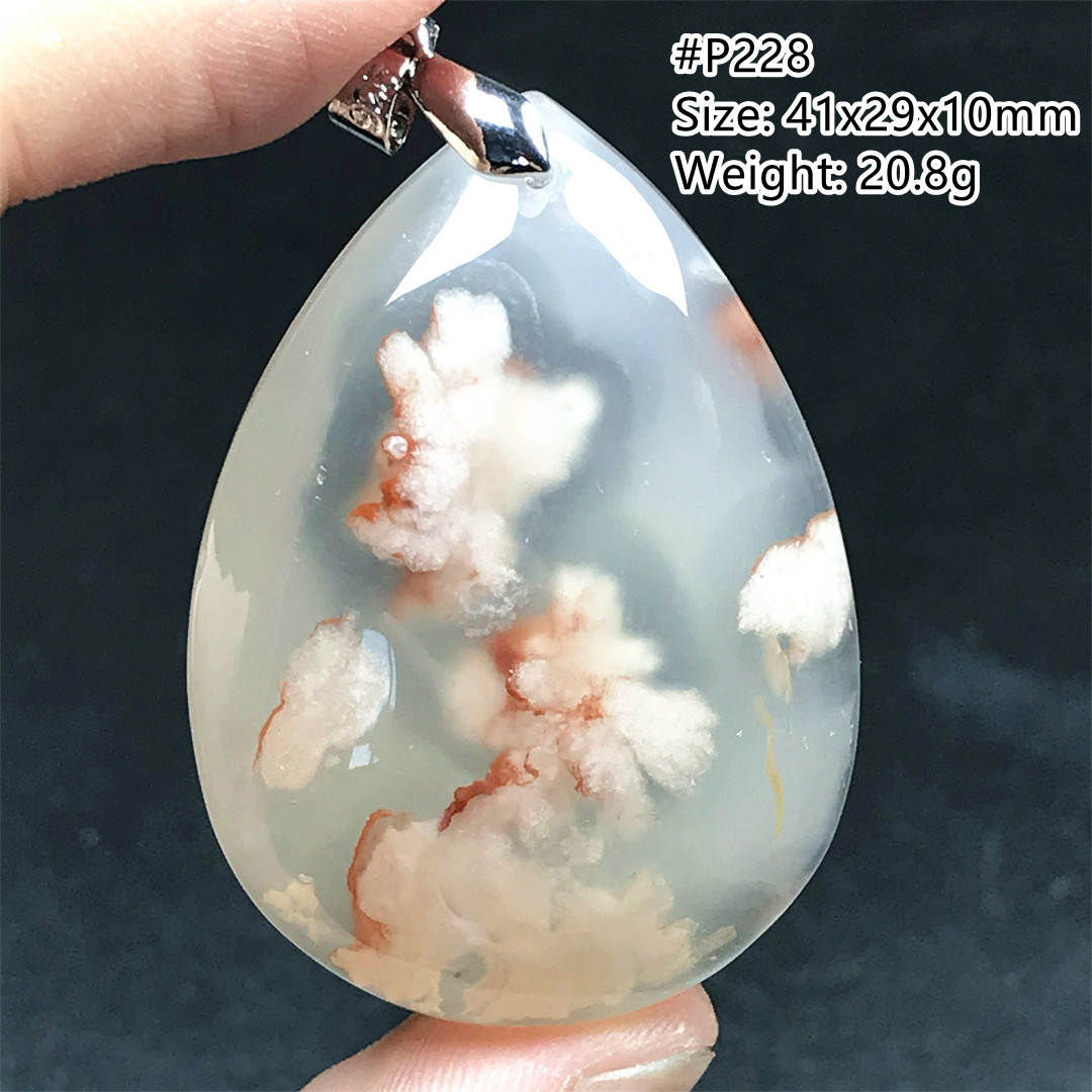 Crystal Pendant Necklace Natural Stone - เชอร์รี่ธรรมชาติ Agate สร้อยคอจี้สำหรับผู้หญิง Lady Man ความมั่งคั่งรักของขวัญคริสตัลเงินลูกปัดหินหายากเครื่องประดับอัญมณี
