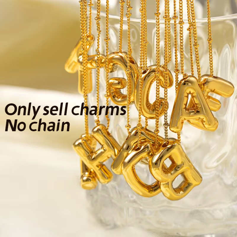Initial Letter Necklace 18K Gold - CARLIDANA ฟองสบู่26ตัวอักษรสร้อยคอสแตนเลสชุบทอง18K เสน่ห์เริ่มต้นสำหรับผู้หญิง DIY เครื่องประดับสร้อยข้อมือ