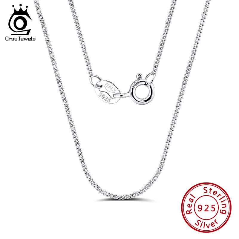 925 Sterling Silver Chain Necklace Men - ORSA JEWELS ภาษาอิตาเลี่ยน925เงินสเตอร์ลิง1.0Mm ห่วงโซ่สร้อยคอผู้ชายแฟชั่นสร้อยสตรีคอสำหรับจี้ SC18
