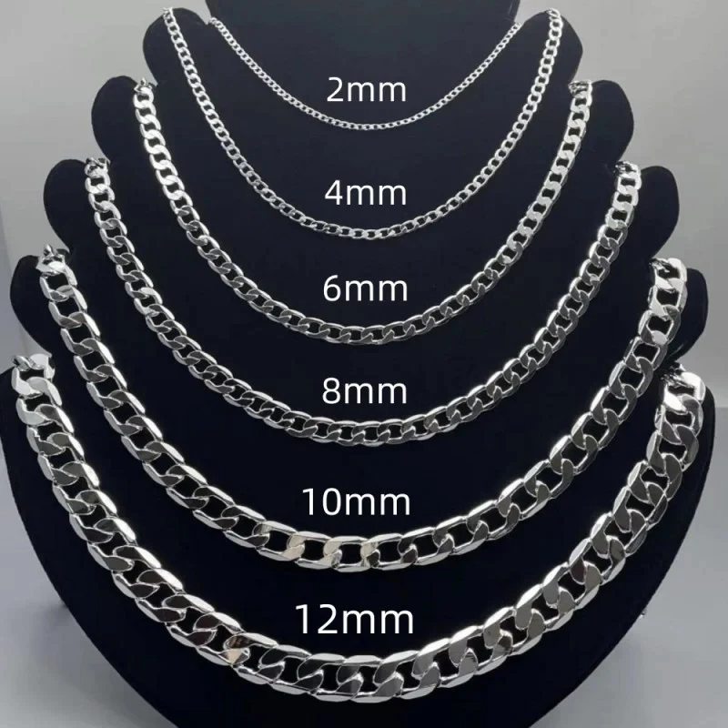 Cuban Link Chain 12Mm - ผู้ชาย 925 สร้อยคอเงิน 2/4/6/8/10/12 มม.40-75 ซม.สร้อยคอสร้อยคอกุ้งก้ามกรามผู้ชายผู้หญิงหมั้นเครื่องประดับของขวัญ