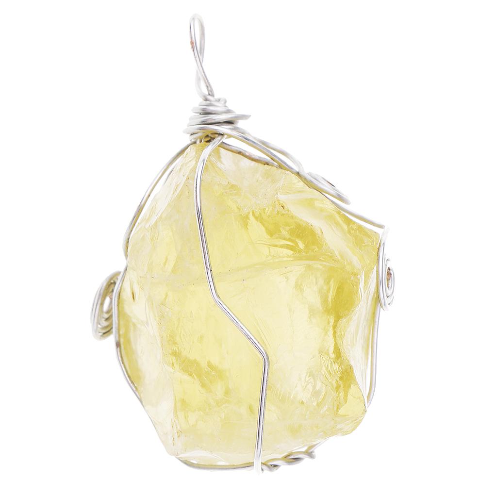 Crystal Pendant Necklace Natural Stone - จี้ซิทริน สร้อยคอคริสตัลสีเหลืองธรรมชาติ ลูกปัดหิน อุปกรณ์ทำเครื่องประดับสำหรับเด็กและผู้ใหญ่