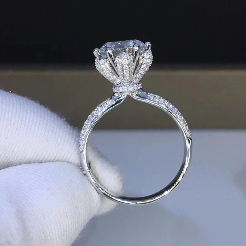 Moissanite Engagement Ring 1 Carat - แหวนมอร์แกไนต์ เกรด VVS1 เพชรที่เพาะเลี้ยงในห้องปฏิบัติการ 1/2/3/5 กะรัต