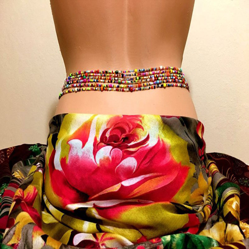 Body Jewelry - โซ่ประดับลูกปัดห้อยสะดือสำหรับผู้หญิงโซ่ประดับลูกปัดหลายชั้นสไตล์โบฮีเมียนโซ่ประดับร่างกายสำหรับปาร์ตี้ชายหาด