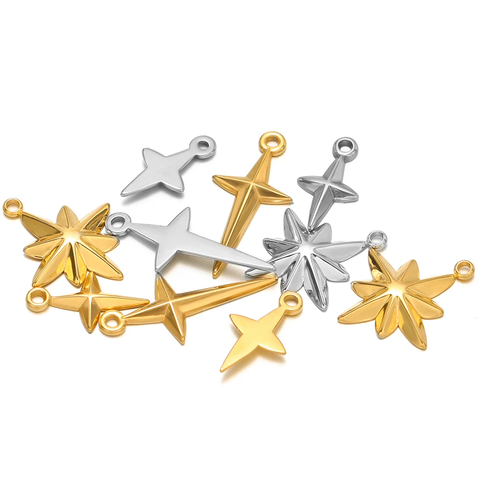 Cross Pendant Necklace Gold - 5pcs คุณภาพสูงสแตนเลสสตีล CROSS Star Charms สร้อยคอจี้จํานวนมากสําหรับเครื่องประดับ
