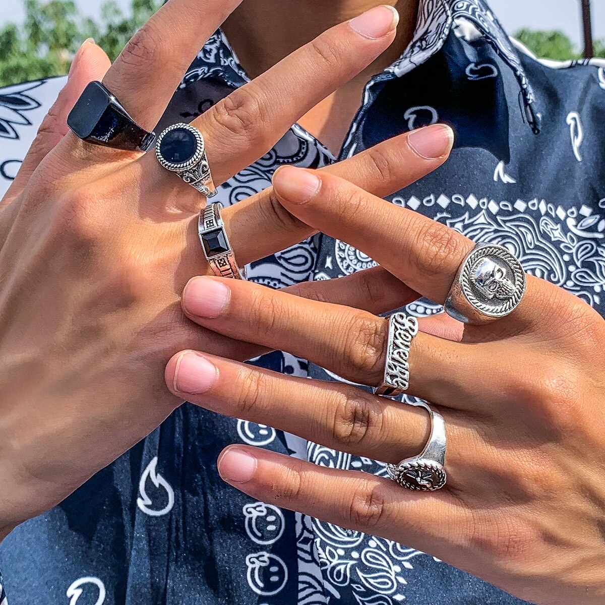 ชุดแหวนสีเงินโบราณหัวกะโหลกแนว - Vintage Punk Knuckle Rings Set บทวิจารณ์และราคา