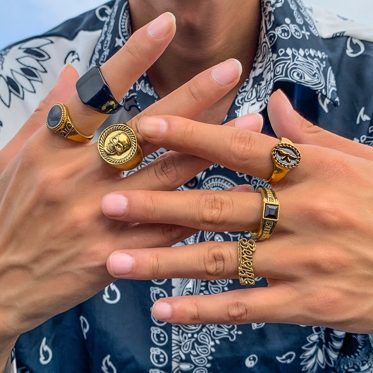 ชุดแหวนสีเงินโบราณหัวกะโหลกแนว - Vintage Punk Knuckle Rings Set บทวิจารณ์และราคา