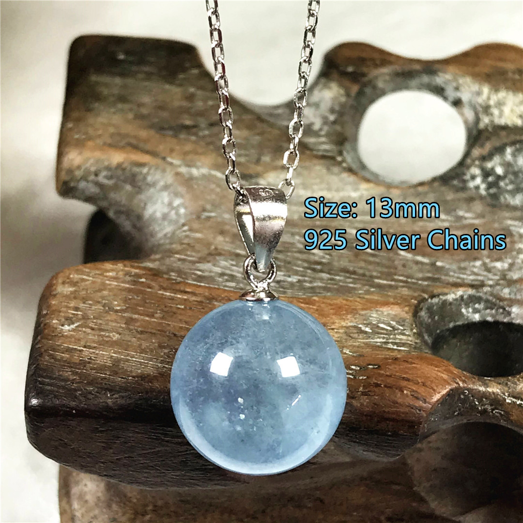 13Mm Natural Blue Aquamarine จ - 925 Sterling Silver Chain Necklace Men บทวิจารณ์และราคา