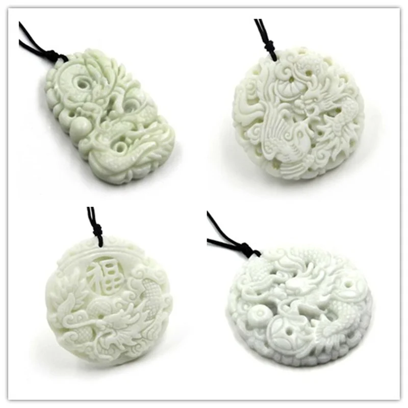 หยกสีขาวธรรมชาติ Dragon Phoeni - Necklaces บทวิจารณ์และราคา
