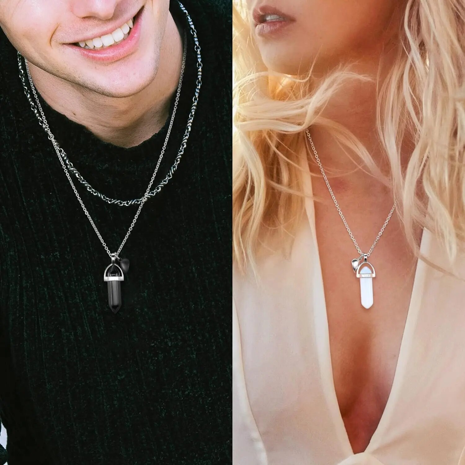 สร้อยคอคู่รักคริสตัลสำหรับผู้ห - Magnetic Couple Matching Necklaces บทวิจารณ์และราคา