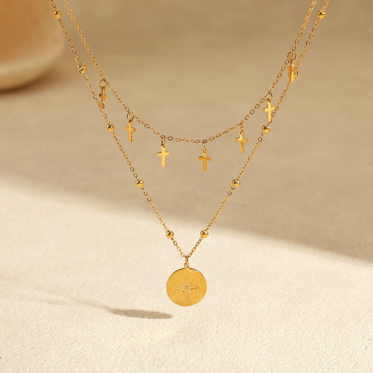 สร้อยคอวินเทจสองชั้นรูปกากบาท  - Layered Pendant Necklace Aesthetic บทวิจารณ์และราคา