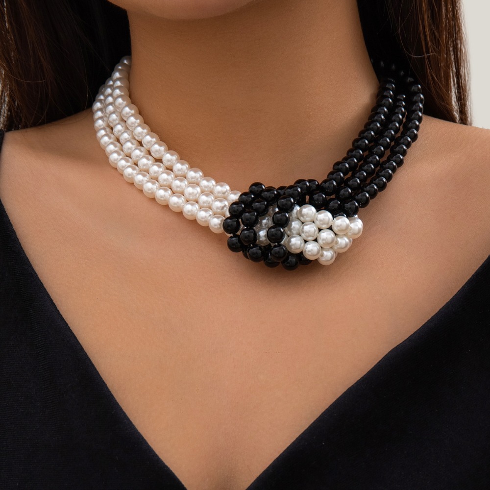 สร้อยคอแฟชั่นสไตล์เรโทรสีดำขาว - Pearl Choker Necklace Vintage บทวิจารณ์และราคา