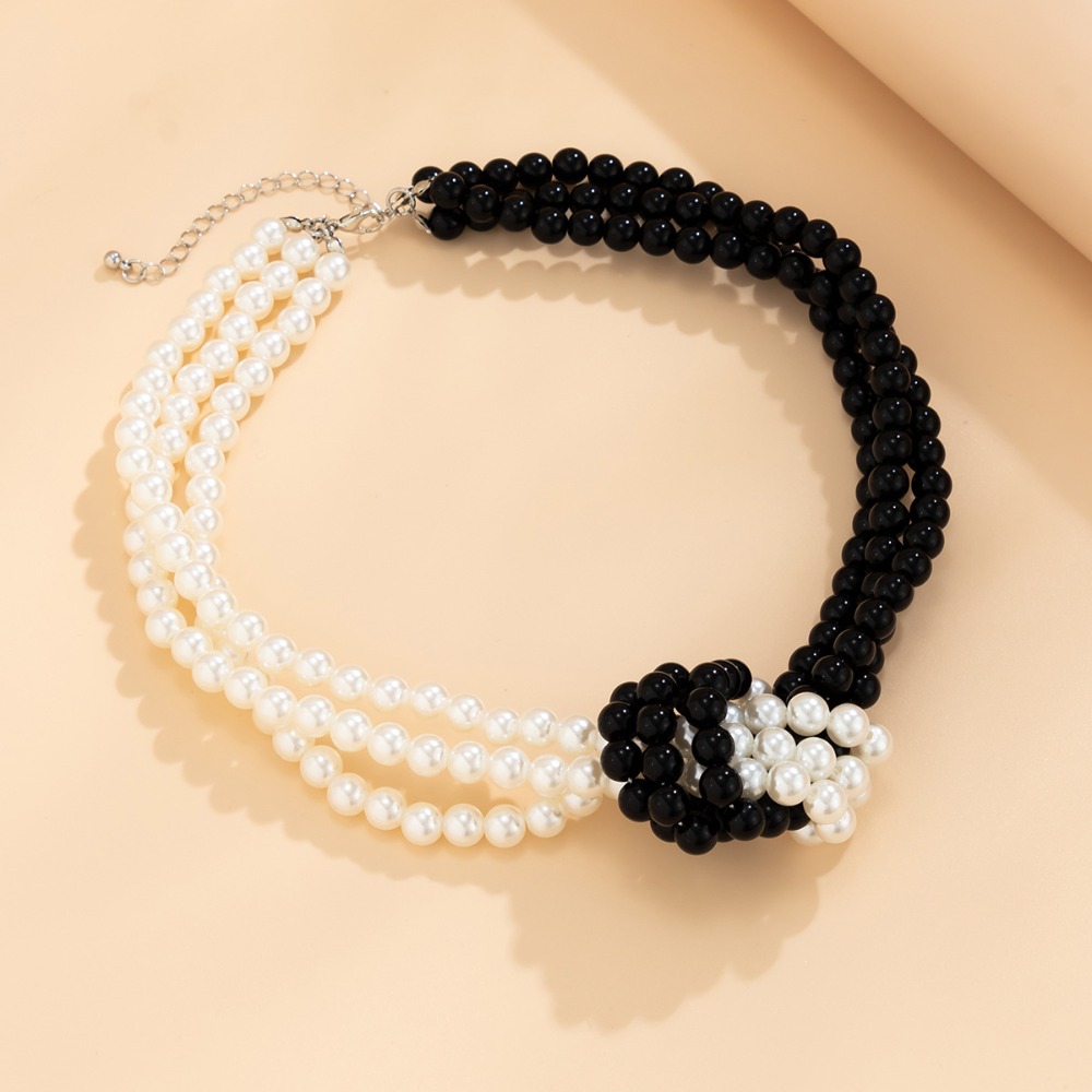 สร้อยคอแฟชั่นสไตล์เรโทรสีดำขาว - Pearl Choker Necklace Vintage บทวิจารณ์และราคา