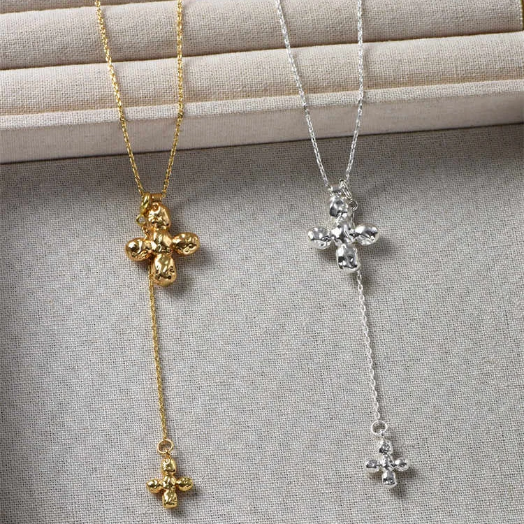 ยุโรปอเมริกาหัวใจใหญ่ Double L - Cross Pendant Necklace Gold บทวิจารณ์และราคา