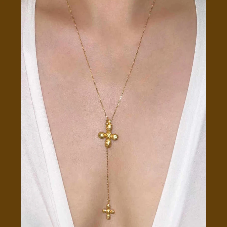 ยุโรปอเมริกาหัวใจใหญ่ Double L - Cross Pendant Necklace Gold บทวิจารณ์และราคา
