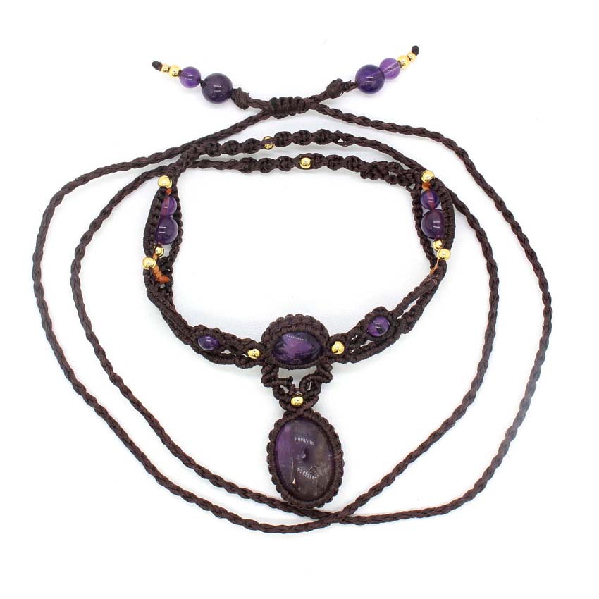 คริสตัลถัก Macrame หินสร้อยคอจ - Crystal Pendant Necklace Natural Stone บทวิจารณ์และราคา