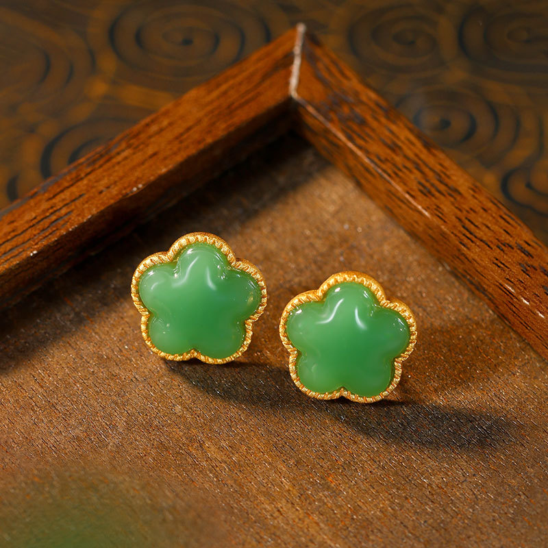 ต่างหูหยกธรรมชาติสีเขียวรูปใบโ - Earrings บทวิจารณ์และราคา