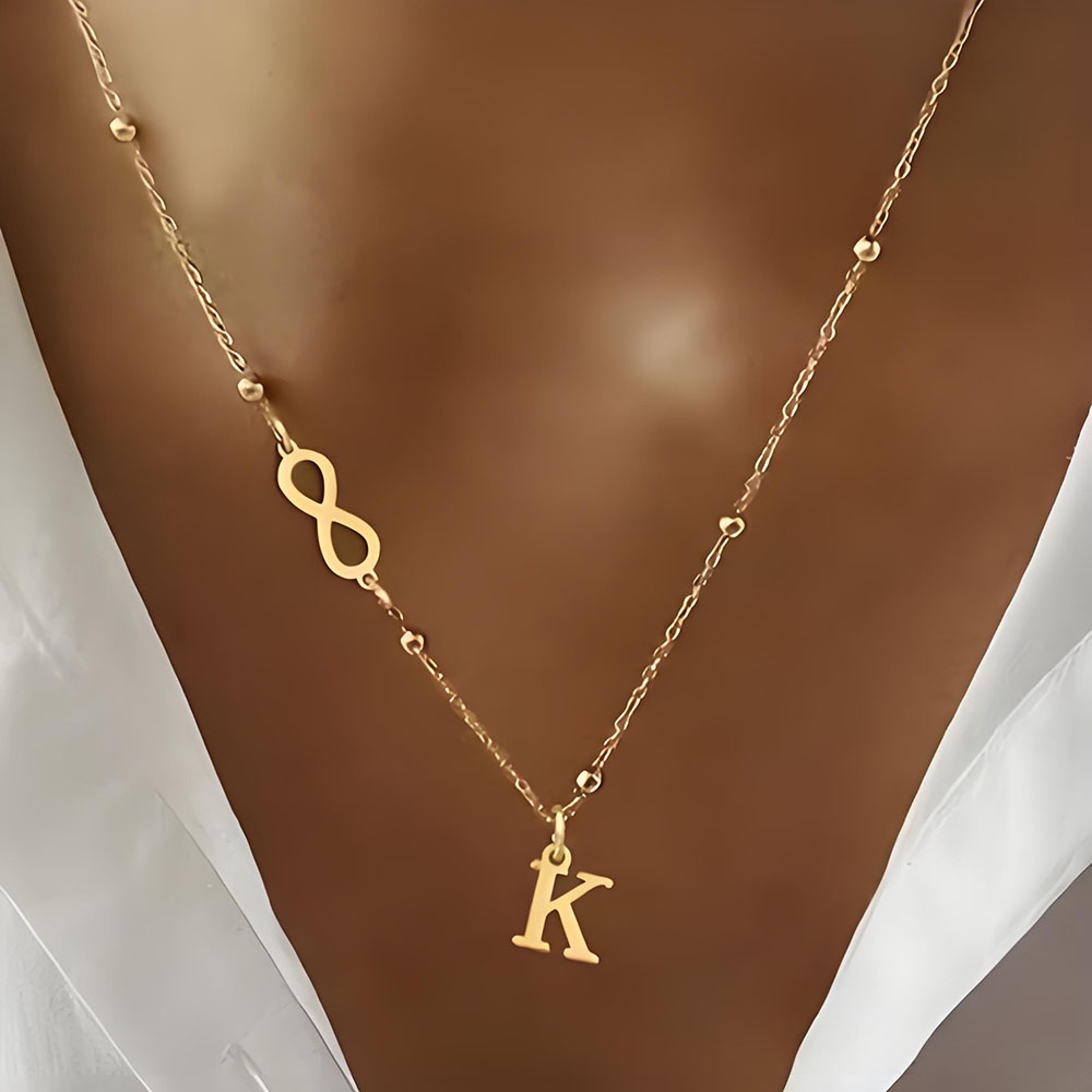 สร้อยคอประดับลูกปัดรูปสัญลักษณ - Initial Letter Necklace 18K Gold บทวิจารณ์และราคา
