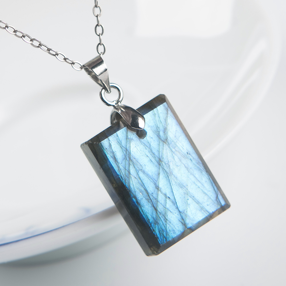 จี้สร้อยคอ ลาบราโดไรต์ธรรมชาติ - Crystal Pendant Necklace Natural Stone บทวิจารณ์และราคา