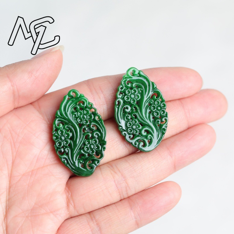 หยกธรรมชาติ 2 ชิ้น สีฟ้าแห้ง แ - Earrings บทวิจารณ์และราคา