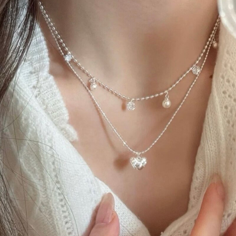 สร้อยคอชุบเงินสองชั้นประดับจี้ - Layered Pendant Necklace Aesthetic บทวิจารณ์และราคา