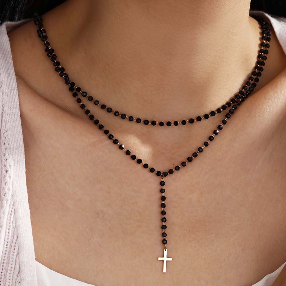 สร้อยคอคริสตัลสีดำสองชั้นสไตล์ - Layered Pendant Necklace Aesthetic บทวิจารณ์และราคา