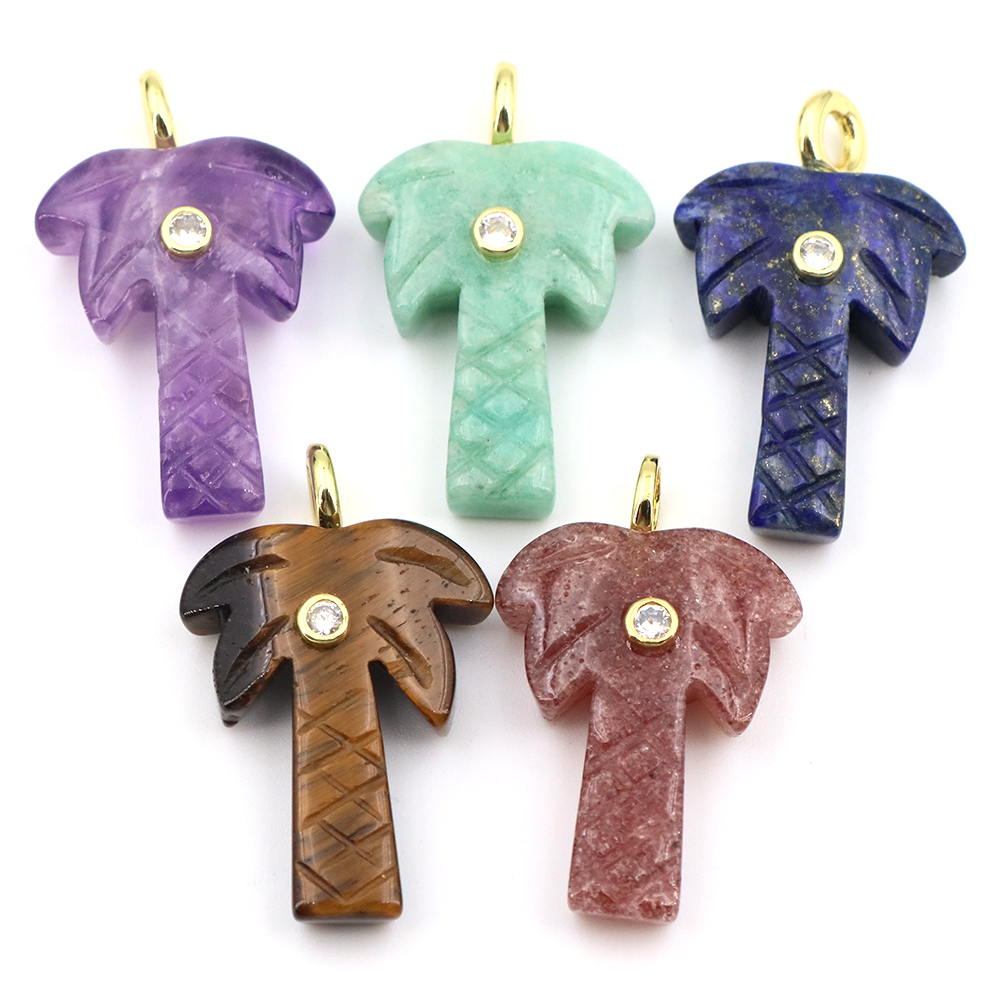 จี้รูปต้นมะพร้าวหินธรรมชาติขนา - Crystal Pendant Necklace Natural Stone บทวิจารณ์และราคา