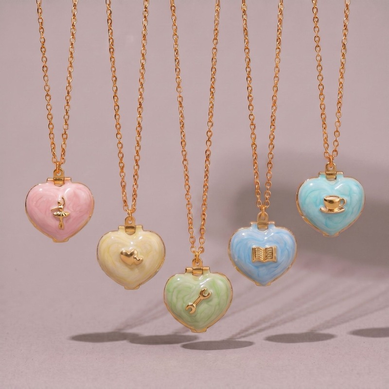 สร้อยคอจี้รูปหัวใจวินเทจพร้อมช - Heart Locket Necklace Photo บทวิจารณ์และราคา