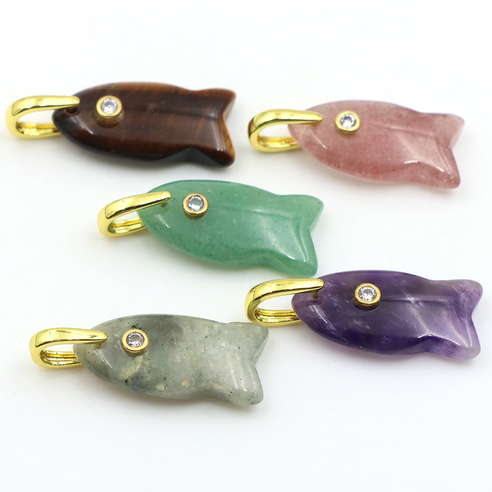 จี้หินธรรมชาติรูปปลาขนาด 26 มม - Crystal Pendant Necklace Natural Stone บทวิจารณ์และราคา