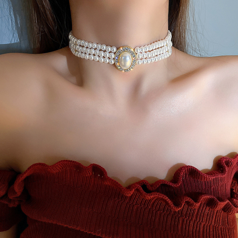 Luxury Vintageสามชั้นเลียนแบบP - Pearl Choker Necklace Vintage บทวิจารณ์และราคา