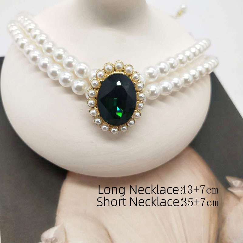 คลาสสิกสีเขียว Rhinestone เพิร - Pearl Choker Necklace Vintage บทวิจารณ์และราคา