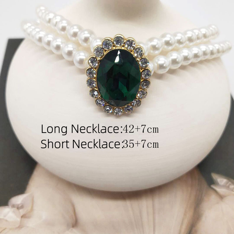 คลาสสิกสีเขียว Rhinestone เพิร - Pearl Choker Necklace Vintage บทวิจารณ์และราคา